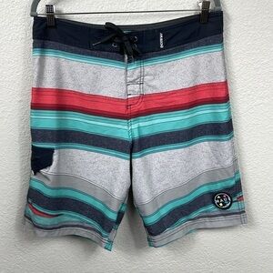 Maui and Sons Black Shark 4 Way Stretch Board Shorts Stripe Beachy